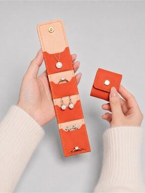 Mini Orange Roll Up Travel Jewelry Pouch Organizer Holder NWT